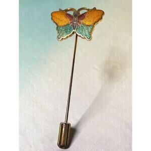 Vintage Butterfly Stick Pin Lapel Gold Tone